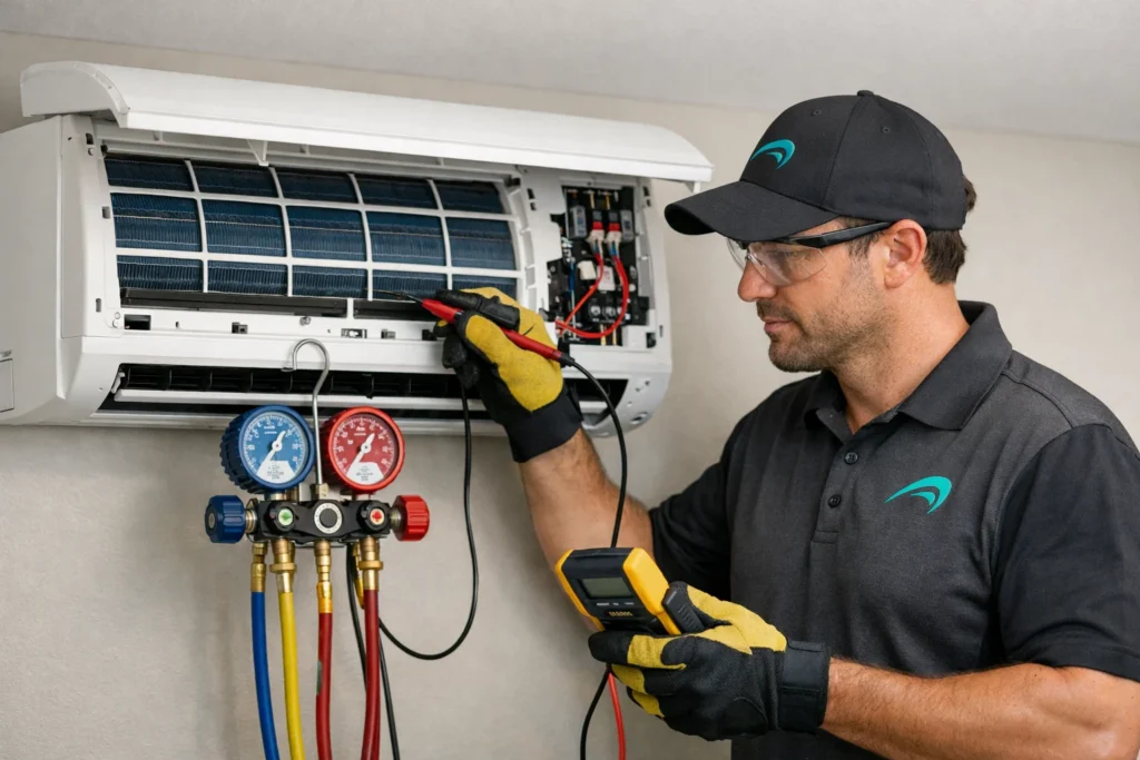 A technician working on HVAC installation in Belleair, FL