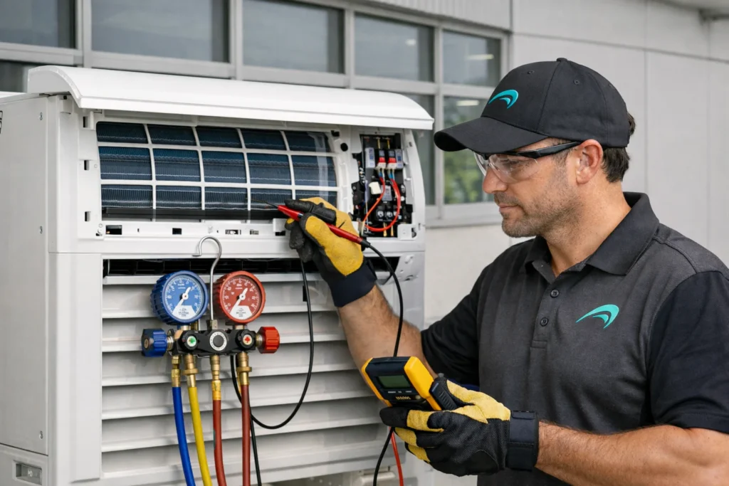 a technician doing HVAC installation