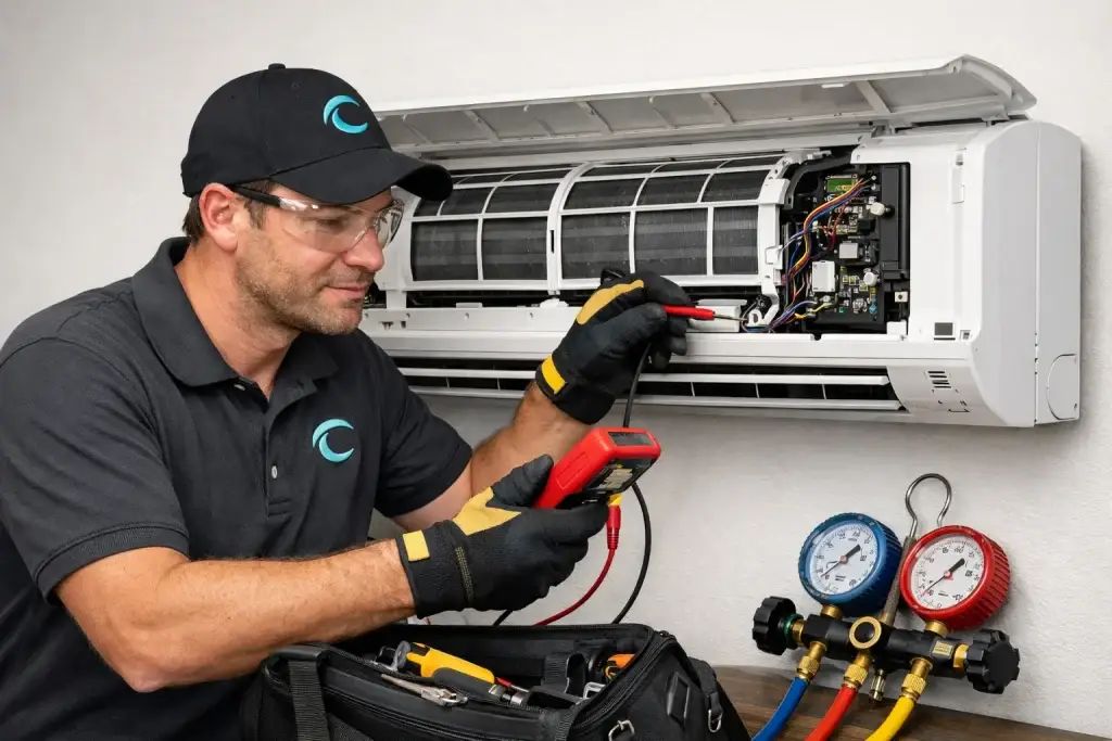 A HVAC technician doing AC service in Largo FL